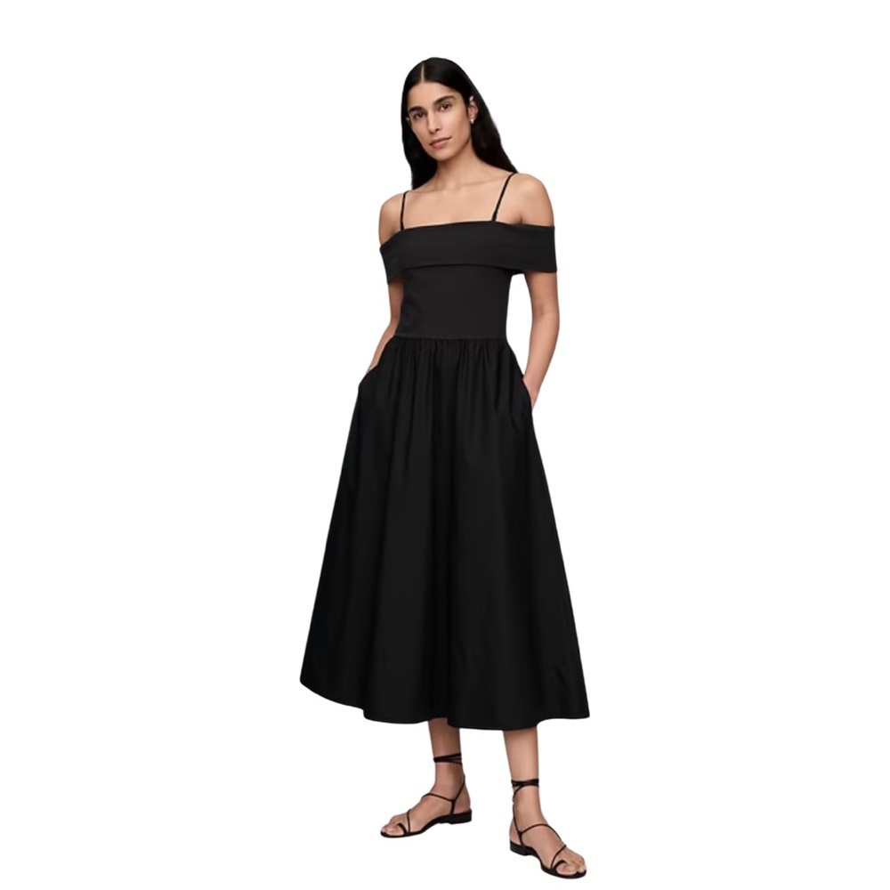 GAP Mixed Media Off-Shoulder Midi Dress
